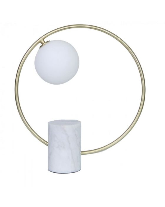 White Marble and Gold Metal Table Lamp With White Glass Shade