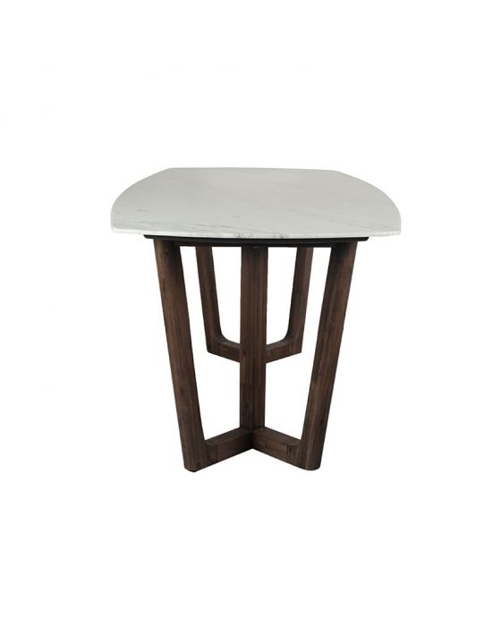 White Marble & Brown Acacia Wood Dining Table