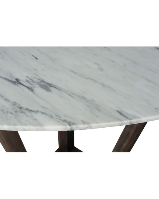 White Marble & Brown Acacia Wood Dining Table