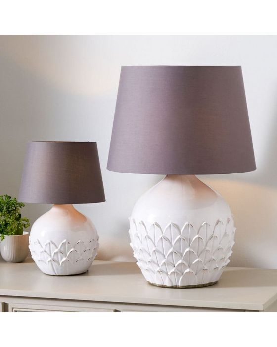 Willow White Leaf Detail Stoneware Table Lamp - Base Only