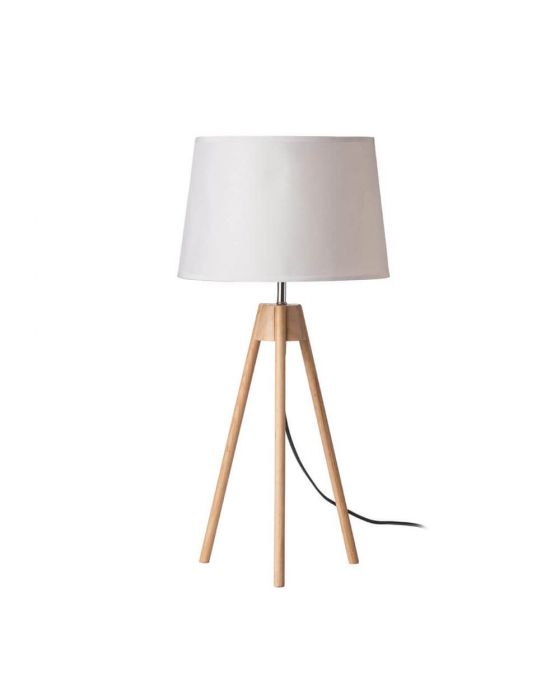 Natural Tripod Table Lamp - White Linen Shade