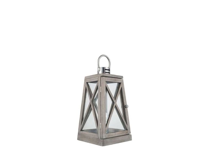 Devon Grey Wood and Chrome Lantern Table Lamp