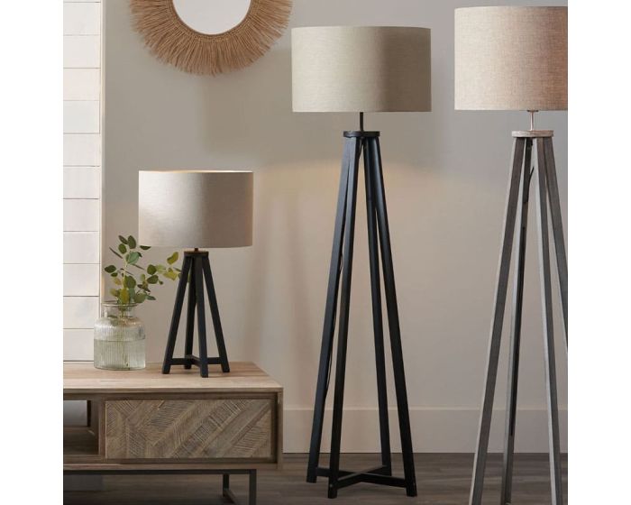 Whitby Matt Black Wood Tapered 4 Post Floor Lamp - Base Only | Zurleys