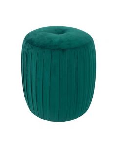 Bibby Forest Green Velvet Buttoned Cylinder Pouffe