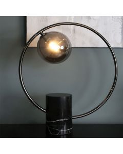 Black Marble and Black Metal Table Lamp With Smoked Glass Shade
