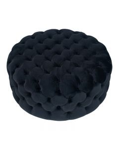 Black Velvet Round Buttoned Pouffe