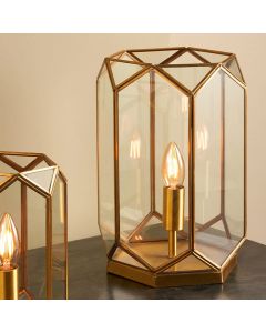 Caterina Antique Brass Metal Large Geo Lantern Table Lamp
