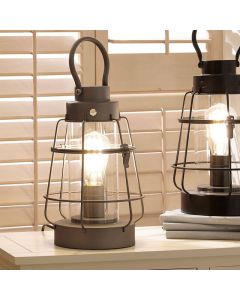 Filey Industrial Grey Metal & Clear Glass Oil Lantern Table Lamp