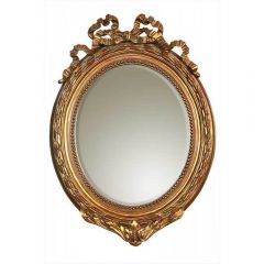 French Ribbon Oval Antique Gold Wall Mirror