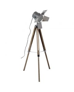 Industrial Film Style Wood and Chrome Floor Lamp