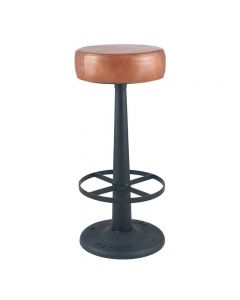 Marco Vintage Brown Leather & Iron Round Bar Stool