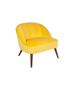 Ochre Yellow Velvet Wide Chair with Walnut Finished Legs