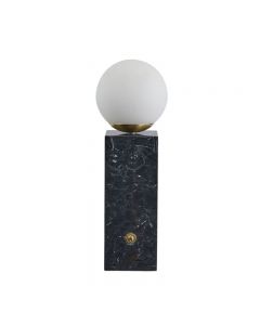 Orb Glass Shade Brushed Brass Metal and Black Marble Table Lamp