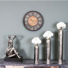 Pearl Round 40cm Black and Natural Wood Wall Clock