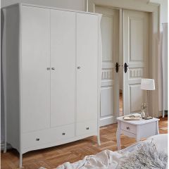 Provence Inspired White Wardrobe 3 Doors 1+1 Drawers