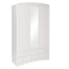 Scandi 3 Door, 5 Drawer Wardrobe with Mirror in White
