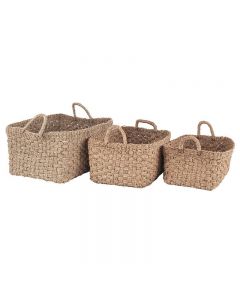 Set of 3 Woven Natural Seagrass Oblong Handled Baskets