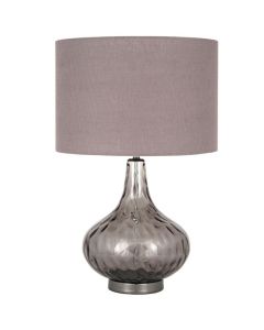 Smoke Glass Dimple Table Lamp With Grey Shade 