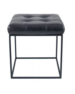 Steel Grey Leather & Iron Buttoned Stool