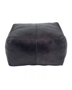 Steel Grey Leather Square Pouffe