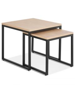 Therese Natural Wood and Black Set of 2 Tables