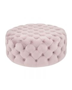 Vittoria Blush Pink Velvet Round Buttoned Pouffe