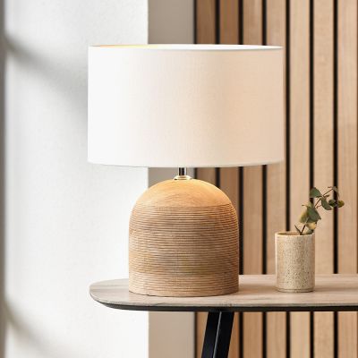 Nelu Natural Engraved Wood Dome Table Lamp - Base Only