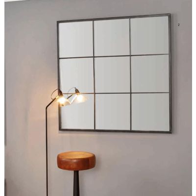 9 Panel Black Metal Mirror with Foxed Glass