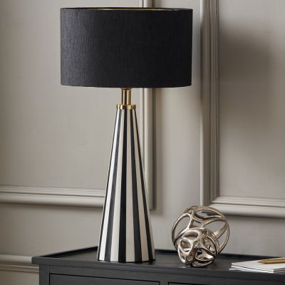 Alejo Black and White Stripe Conical Resin Table Lamp - Base Only