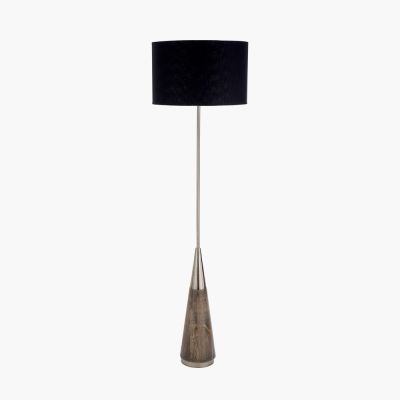 Allura Brushed Silver Brass and Grey Wash Wood Floor Lamp - Base Only