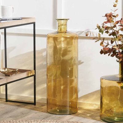 Amber Recycled Glass Tall Bottle Vase