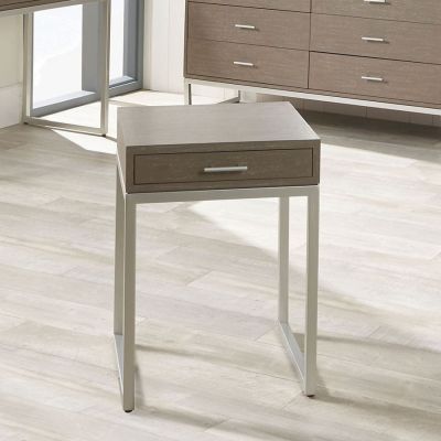 Ambroso Grey Wash Mango Wood and Silver Metal 1 Drawer Side Table