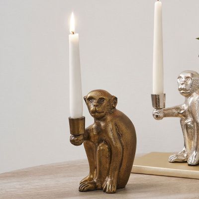 Antique Brass Metal Monkey Candlestick