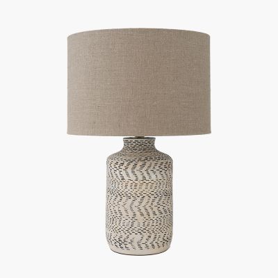 Atouk Textured Natural and Black Stoneware Table Lamp with Henry 35cm Taupe Handloom Cylinder Shade