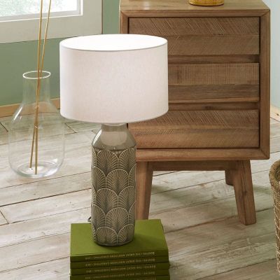 Beth Embossed Grey Ceramic Table Lamp