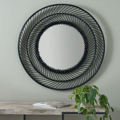 Bethan Black Bamboo Round Wall Mirror Large