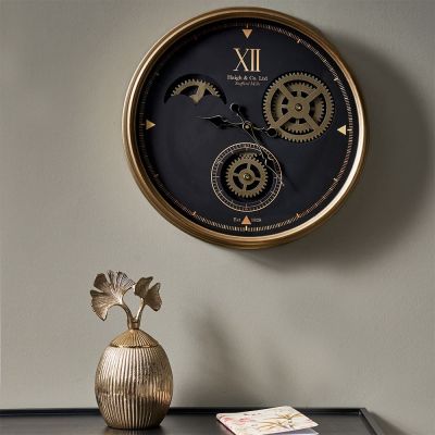 Bethany Black and Champagne Metal Cogs Wall Clock