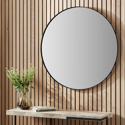 Black Round Slim Frame Wall Mirror Medium