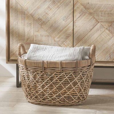 Brown Rattan Oval Laundry Basket with Handles