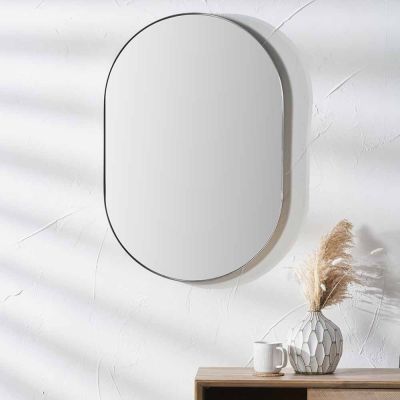 Brushed Silver Slim Frame Lozenge Wall Mirror