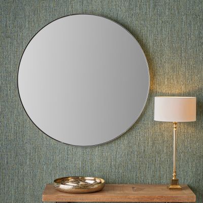 Brushed Silver Slim Frame Round Wall Mirror Large