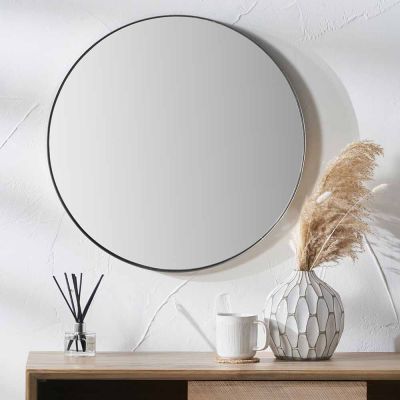 Brushed Silver Slim Frame Round Wall Mirror Medium