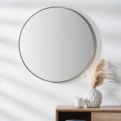 Brushed Silver Slim Frame Round Wall Mirror Small