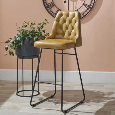 Camillo Mustard Leather and Iron Bar Stool