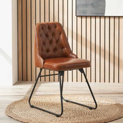 Camillo Vintage Brown Leather Diamond Back Dining Chair