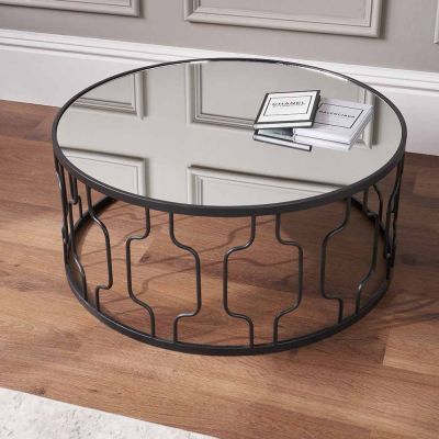 Caprisse Mirrored Glass and Graphite Metal Round Coffee Table