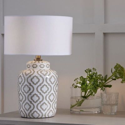 Celia Taupe and White Pattern Ceramic Table Lamp - Base Only