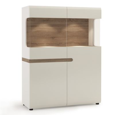 Chelsea Low Display Cabinet 109 Cm Wide In White Gloss With An Oak Trim