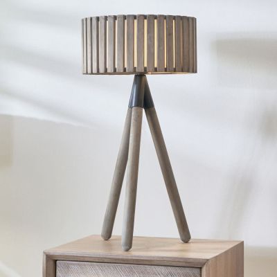 Clark Distressed Slatted Wood Tripod Table Lamp - Grey Wash