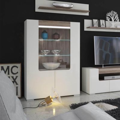 Designer Style White Low Open Glazed Cabinet